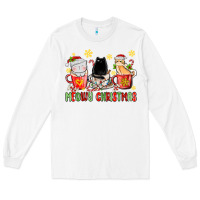 Meowy Christmas Cats Coffee Cups Long Sleeve Tee | Teevron