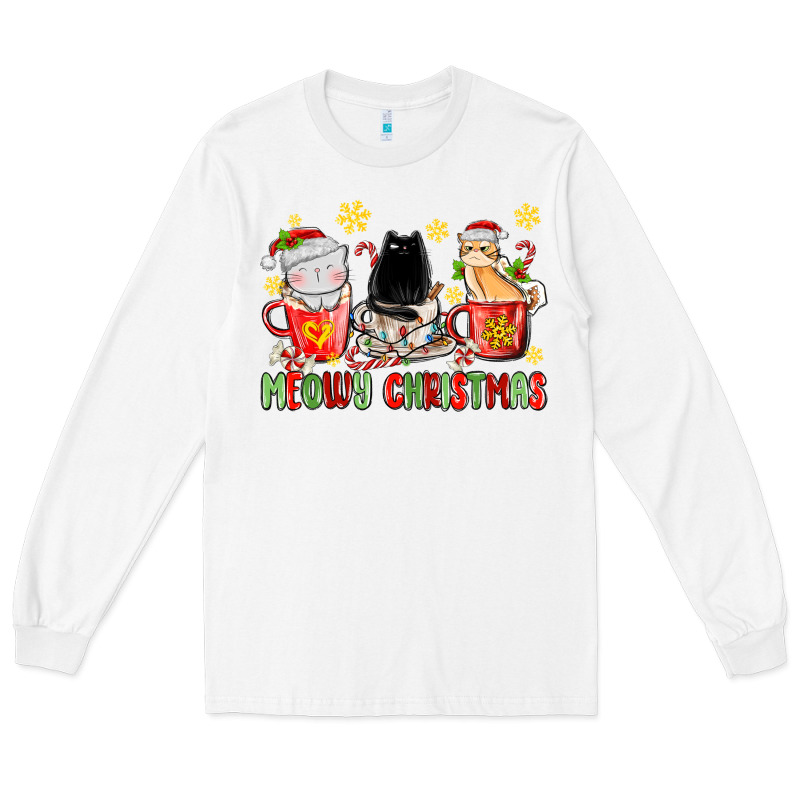 Meowy Christmas Cats Coffee Cups Long Sleeve Tee by MaliasSmallBusiness | Teevron
