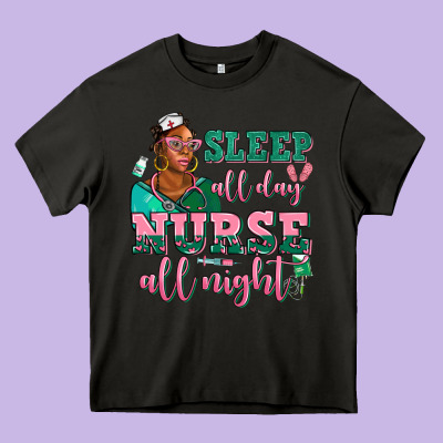 Afro  Nurse Sleep All Day Nurse All Night Heavy Core Tee Designed By Adodesignshop