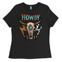 Black howdy boho skull Ladies Tee - CowhideDigitalArt