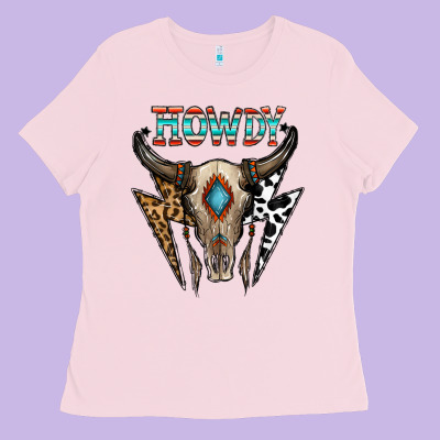 Howdy Boho Skull Ladies Tee Designed By Cowhidedigitalart