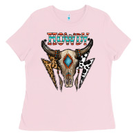 Bubblegum Pink howdy boho skull Ladies Tee - CowhideDigitalArt