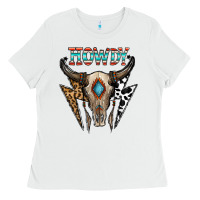 White howdy boho skull Ladies Tee - CowhideDigitalArt