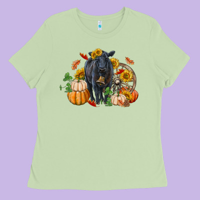 Fall Black Angus Ladies Tee Designed By Ranaportraitstore