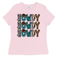 Bubblegum Pink howdy howdy howdy Ladies Tee - CowhideDigitalArt
