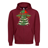 Burgundy Ufo Christmas Pine Tree Zipper Hoodie - Bettercallsaul