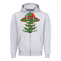 Heather Grey Ufo Christmas Pine Tree Zipper Hoodie - Bettercallsaul