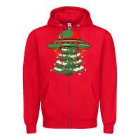 Red Ufo Christmas Pine Tree Zipper Hoodie - Bettercallsaul