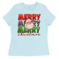 Baby Blue Merry Christmas Santa Ladies Tee - FaDigitalArtStudio