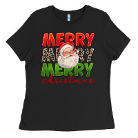 Black Merry Christmas Santa Ladies Tee - FaDigitalArtStudio
