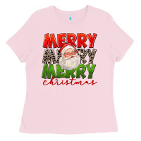 Bubblegum Pink Merry Christmas Santa Ladies Tee - FaDigitalArtStudio
