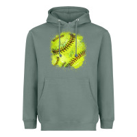 Sage Softball background Heavyweight Hoodie - HowdyJamesFarm