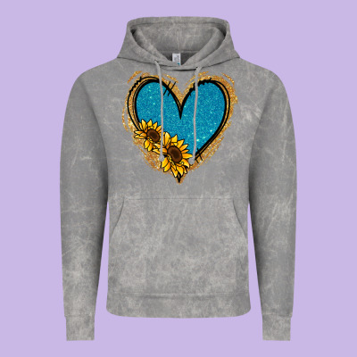 Gold Glitter Sunflower Blue Heart Vintage Hoodie Designed By Jasminsmagicworld
