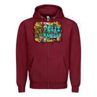 Burgundy feliz navidad Zipper Hoodie - RanaPortraitStore