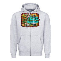 Heather Grey feliz navidad Zipper Hoodie - RanaPortraitStore