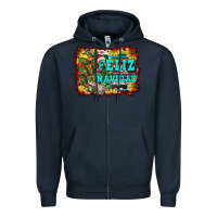 Navy feliz navidad Zipper Hoodie - RanaPortraitStore