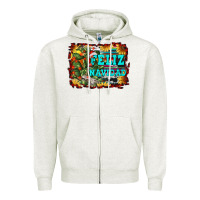 Oatmeal Heather feliz navidad Zipper Hoodie - RanaPortraitStore