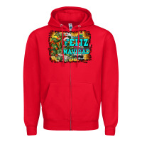 Red feliz navidad Zipper Hoodie - RanaPortraitStore