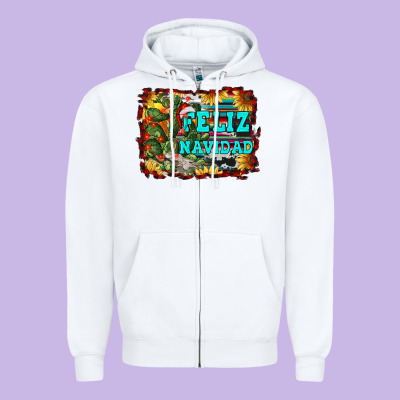 Feliz Navidad Zipper Hoodie Designed By Ranaportraitstore