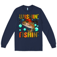 Navy wishing i was fishing Long Sleeve Tee - MaliasSmallBusiness