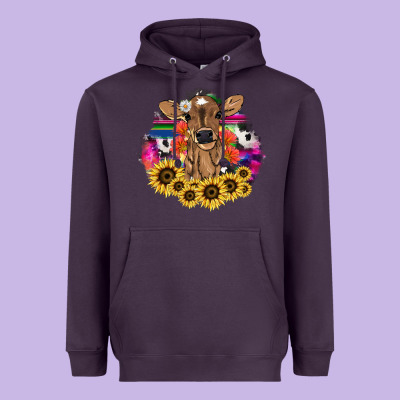 Baby Cow Flower Heavyweight Hoodie Designed By Howdyjamesfarm
