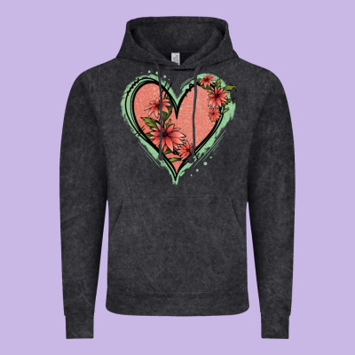 Pink Glitter Floral Heart Vintage Hoodie Designed By Jasminsmagicworld