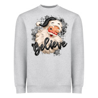 Heather Grey believe buffalo plaid white christmas santa claus Heavyweight Sweatshirt - MaliasSmallBusiness