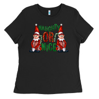 Black Naughty or nice christmas elfs Ladies Tee - FaDigitalArtStudio