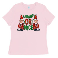 Bubblegum Pink Naughty or nice christmas elfs Ladies Tee - FaDigitalArtStudio