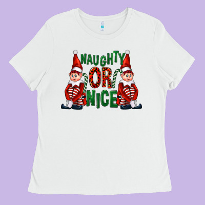 Naughty Or Nice Christmas Elfs Ladies Tee Designed By Fadigitalartstudio