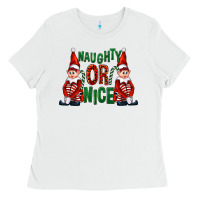 White Naughty or nice christmas elfs Ladies Tee - FaDigitalArtStudio