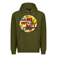 Army Green take me out to the ball game softball Premium Hoodie - CowGirlArtShop