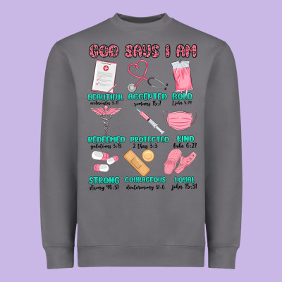 God Says I Am Nurse Heavyweight Sweatshirt Designed By Maliassmallbusiness