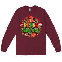 Burgundy merry leopard merry christmas Long Sleeve Tee - MaliasSmallBusiness
