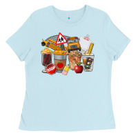 Baby Blue School Bus Coffee Cups Ladies Tee - FaDigitalArtStudio