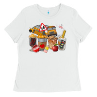 White School Bus Coffee Cups Ladies Tee - FaDigitalArtStudio