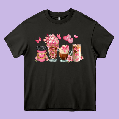 Floral Coffee Cups Heavy Core Tee Designed By Jahusdesignshop
