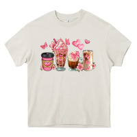 Cream floral coffee cups Heavy Core Tee - JahusDesignShop