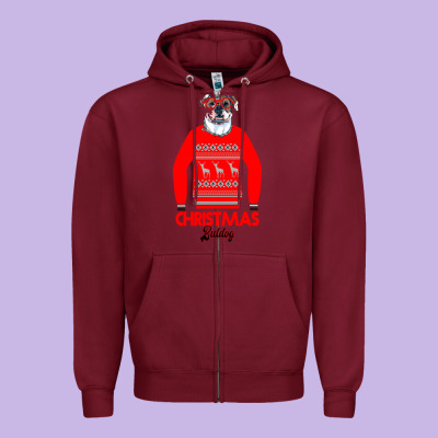Christmas Buldog Zipper Hoodie Designed By Bettercallsaul