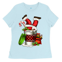 Baby Blue Santa claus in a coffee cup Ladies Tee - FaDigitalArtStudio