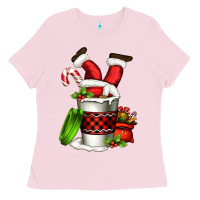 Bubblegum Pink Santa claus in a coffee cup Ladies Tee - FaDigitalArtStudio