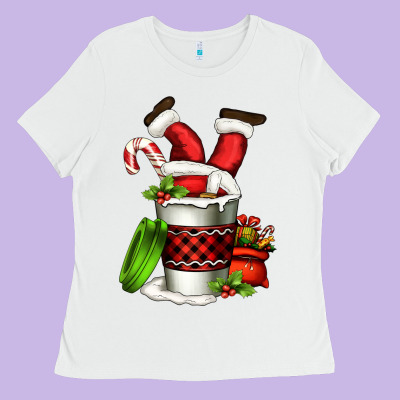 Santa Claus In A Coffee Cup Ladies Tee Designed By Fadigitalartstudio