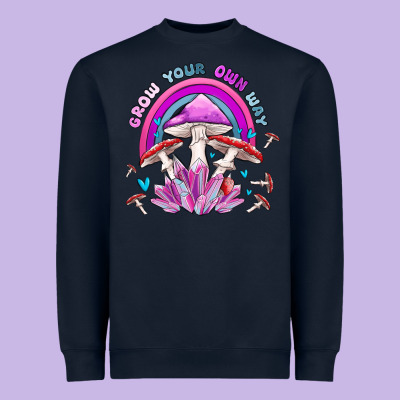 Grow Your Own Way Crystal And Mushroom Heavyweight Sweatshirt Designed By Maliassmallbusiness