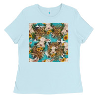 Baby Blue charolais cow and sunflowers seamless pattern Ladies Tee - HRA Design Shop