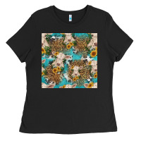 Black charolais cow and sunflowers seamless pattern Ladies Tee - HRA Design Shop
