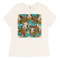 Bone charolais cow and sunflowers seamless pattern Ladies Tee - HRA Design Shop