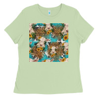 Matcha charolais cow and sunflowers seamless pattern Ladies Tee - HRA Design Shop