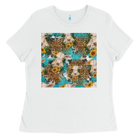 White charolais cow and sunflowers seamless pattern Ladies Tee - HRA Design Shop