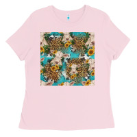 Bubblegum Pink charolais cow and sunflowers seamless pattern Ladies Tee - HRA Design Shop