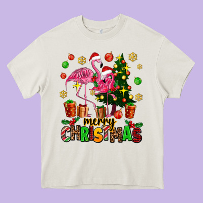 Flamingo Merry Christmas Heavy Core Tee Designed By Adodesignshop